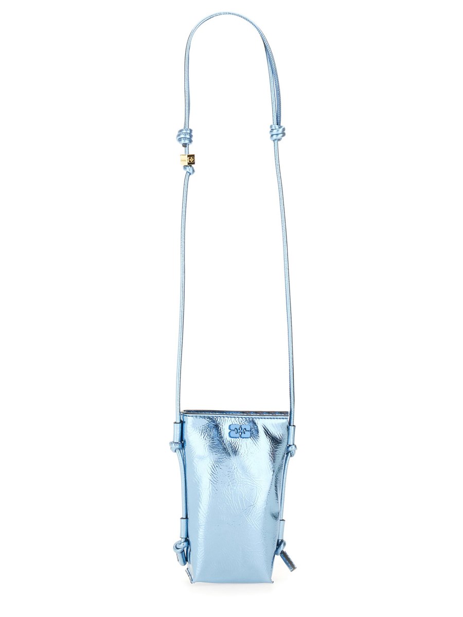 GANNI    METALLIC LEATHER LOGO SHOULDER BAG