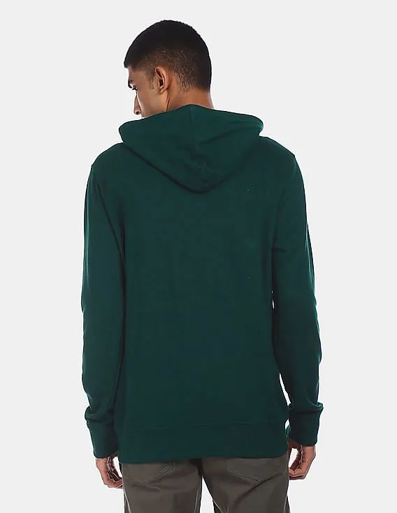 GAP Men Dark Green Cotton Brand Appliqued Hooded Sweatshirt