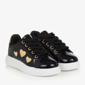 Girls Black Patent Lace-Up Trainers