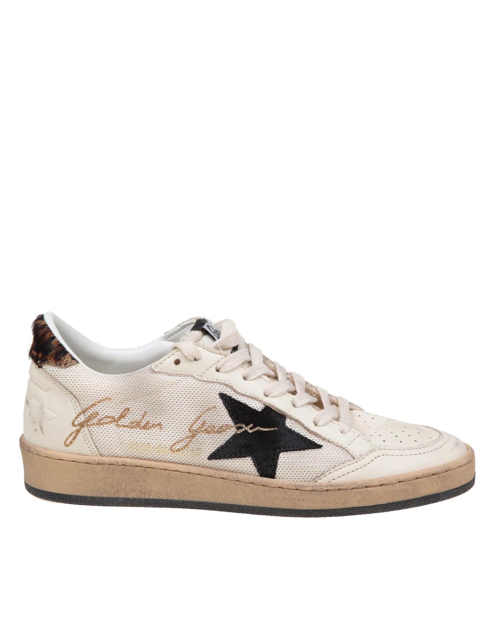 GOLDEN GOOSE BALLSTAR SNEAKERS IN CANVAS AND LEATHER COLOR BEIGE AND BLACK