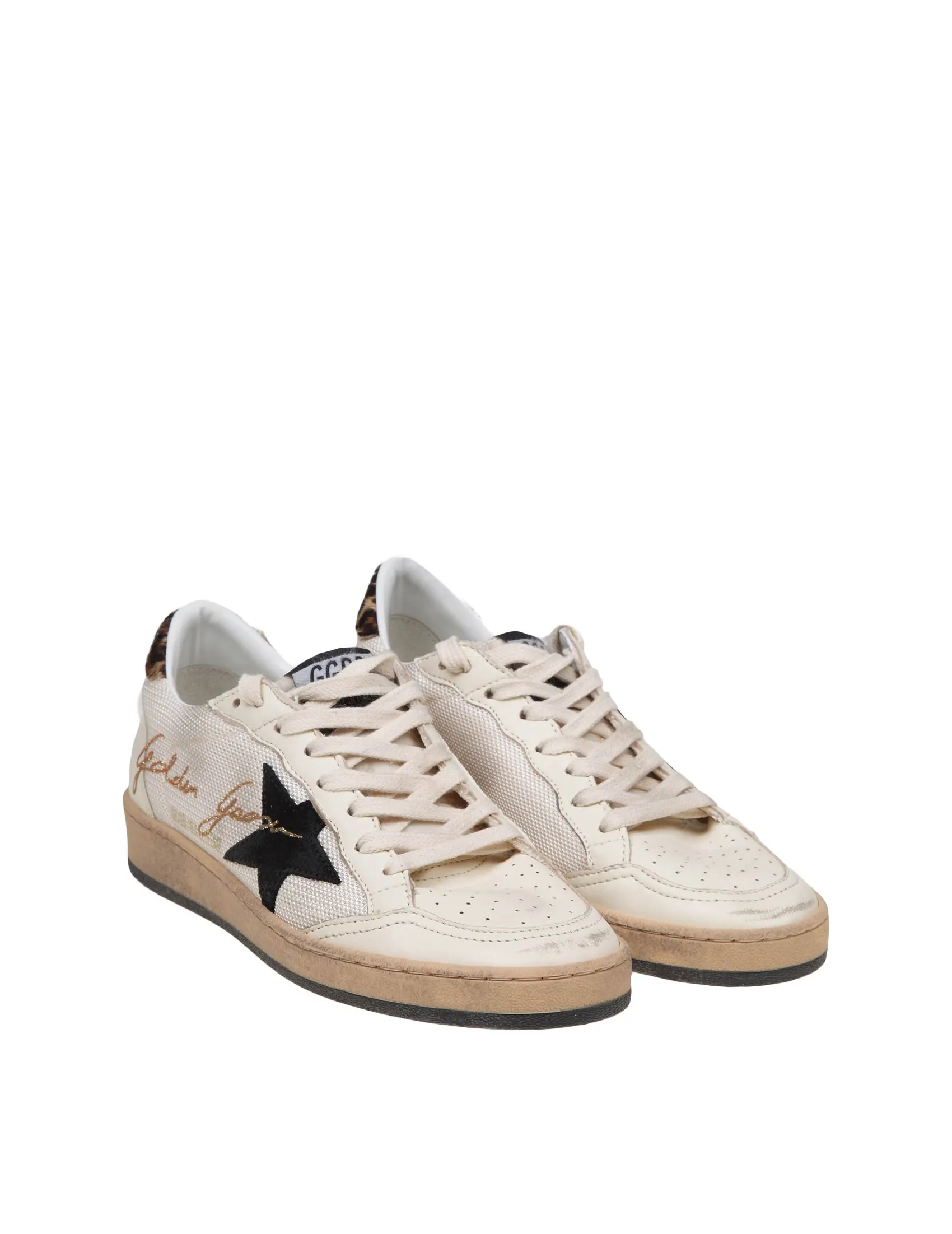 GOLDEN GOOSE BALLSTAR SNEAKERS IN CANVAS AND LEATHER COLOR BEIGE AND BLACK