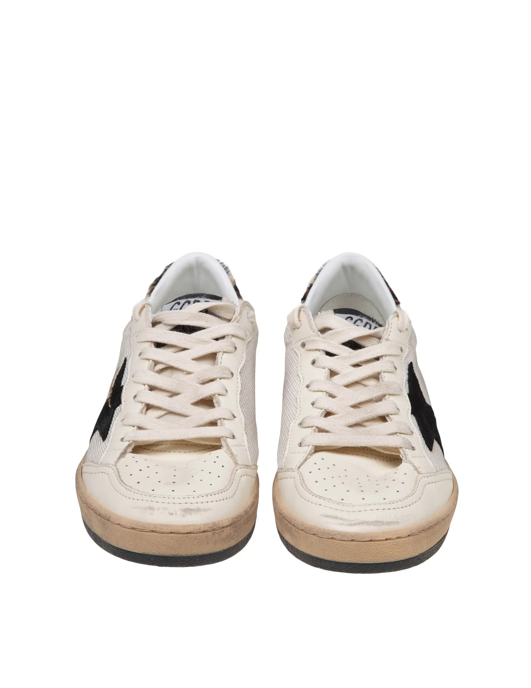 GOLDEN GOOSE BALLSTAR SNEAKERS IN CANVAS AND LEATHER COLOR BEIGE AND BLACK