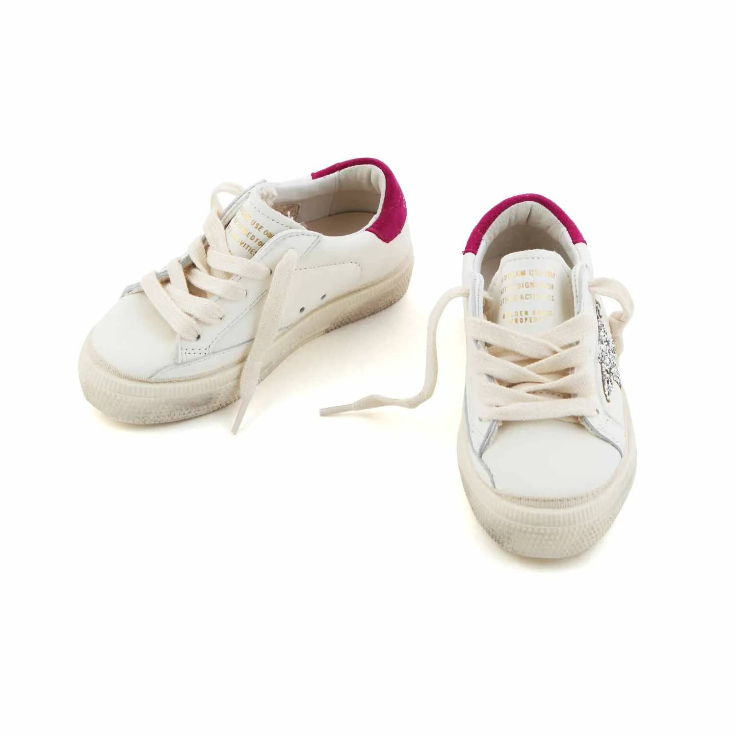 Golden Goose White And Magenta May Sneakers For Little Girls