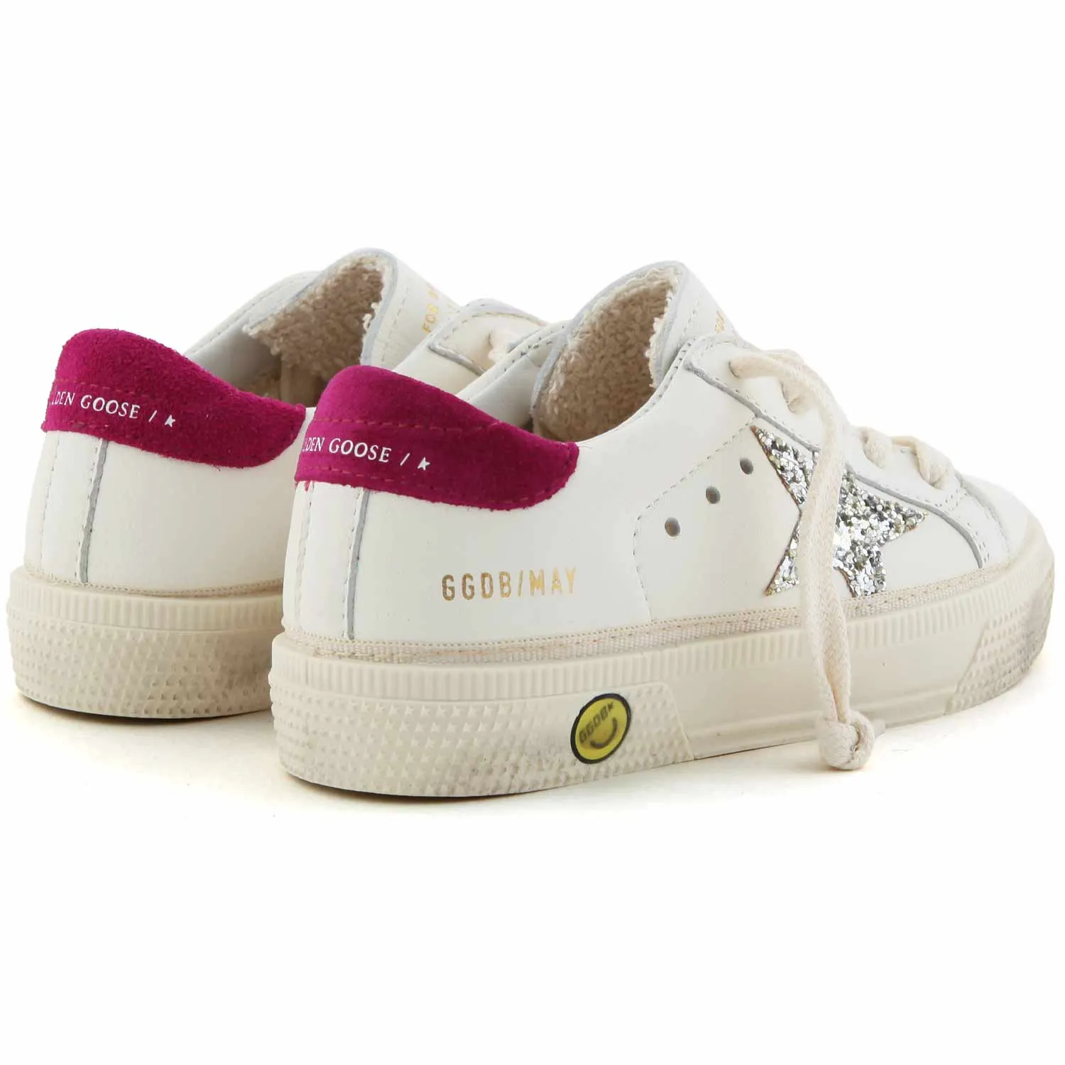 Golden Goose White And Magenta May Sneakers For Little Girls