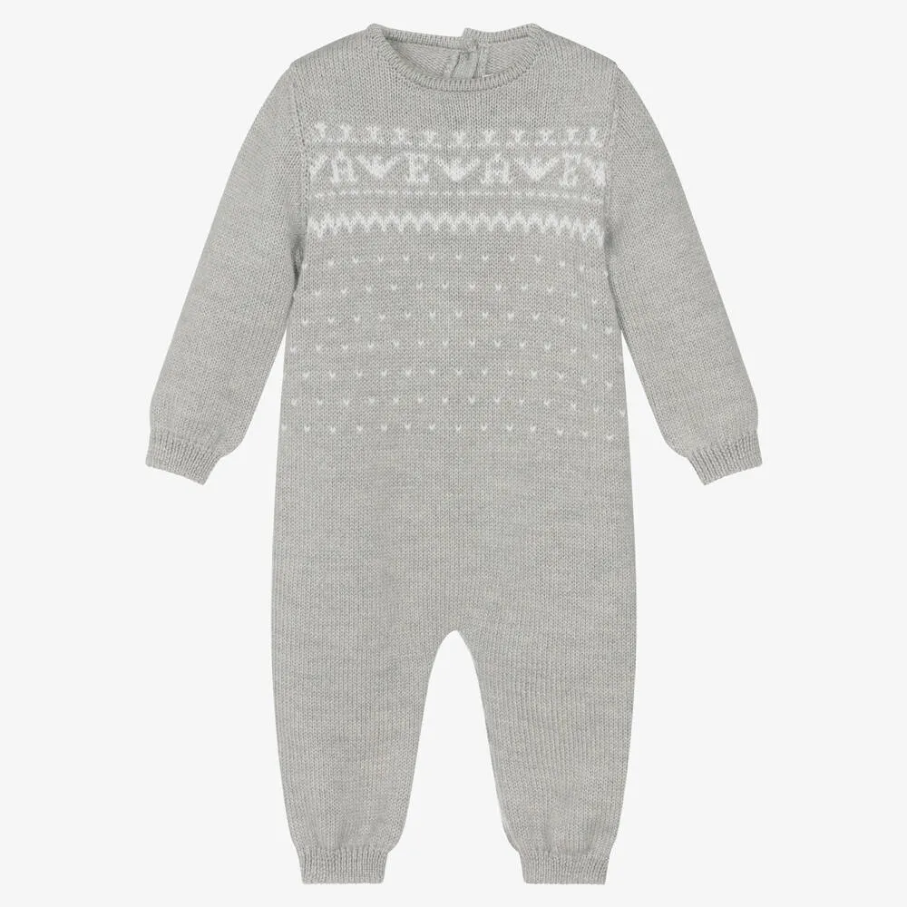 Grey Wool Knit Fair Isle Romper