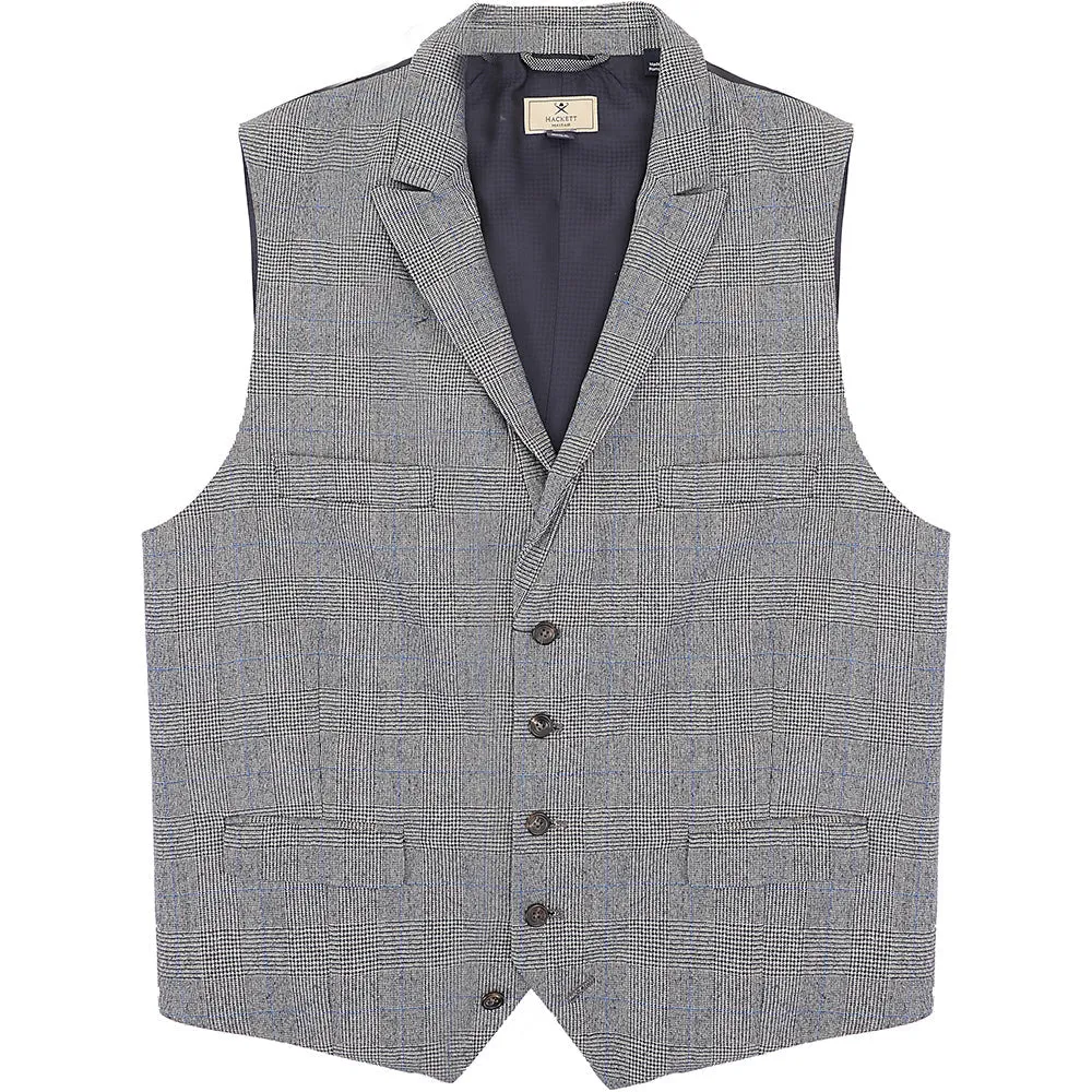 Hackett London Mens Glen Check Single Breasted Waistcoat in Grey/Blue