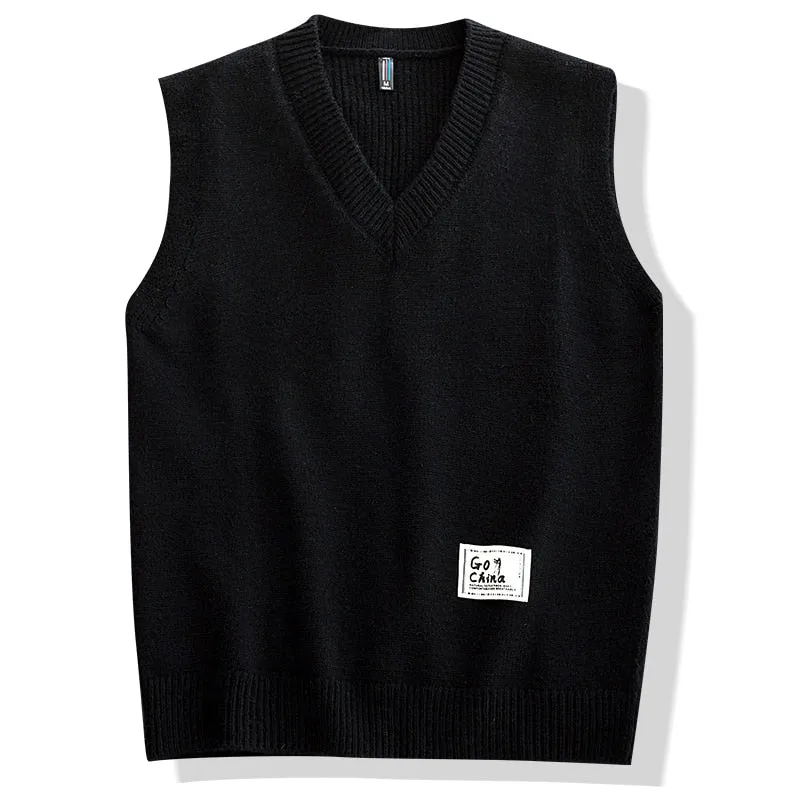 Hip Hop Style Men's Knitted V Neck Sleeveless Loose Oversized Vest Sweater