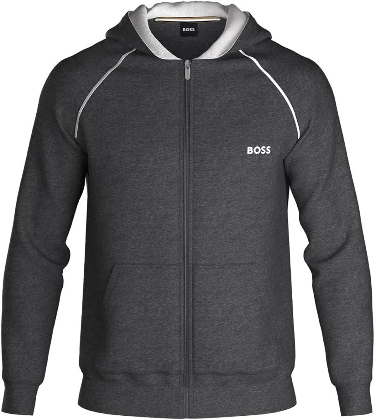 HUGO BOSS Men Mix&Match Logo Zip Up Cotton Hoodie sweats - Asphault Grey