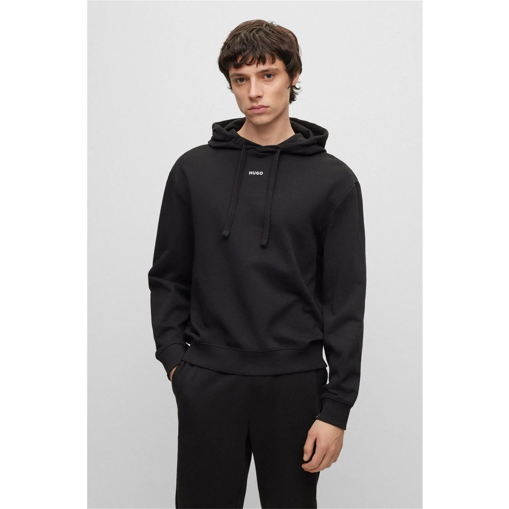 Hugo BW Cotton Terry Relaxed Fit Hoodie with Logo Print