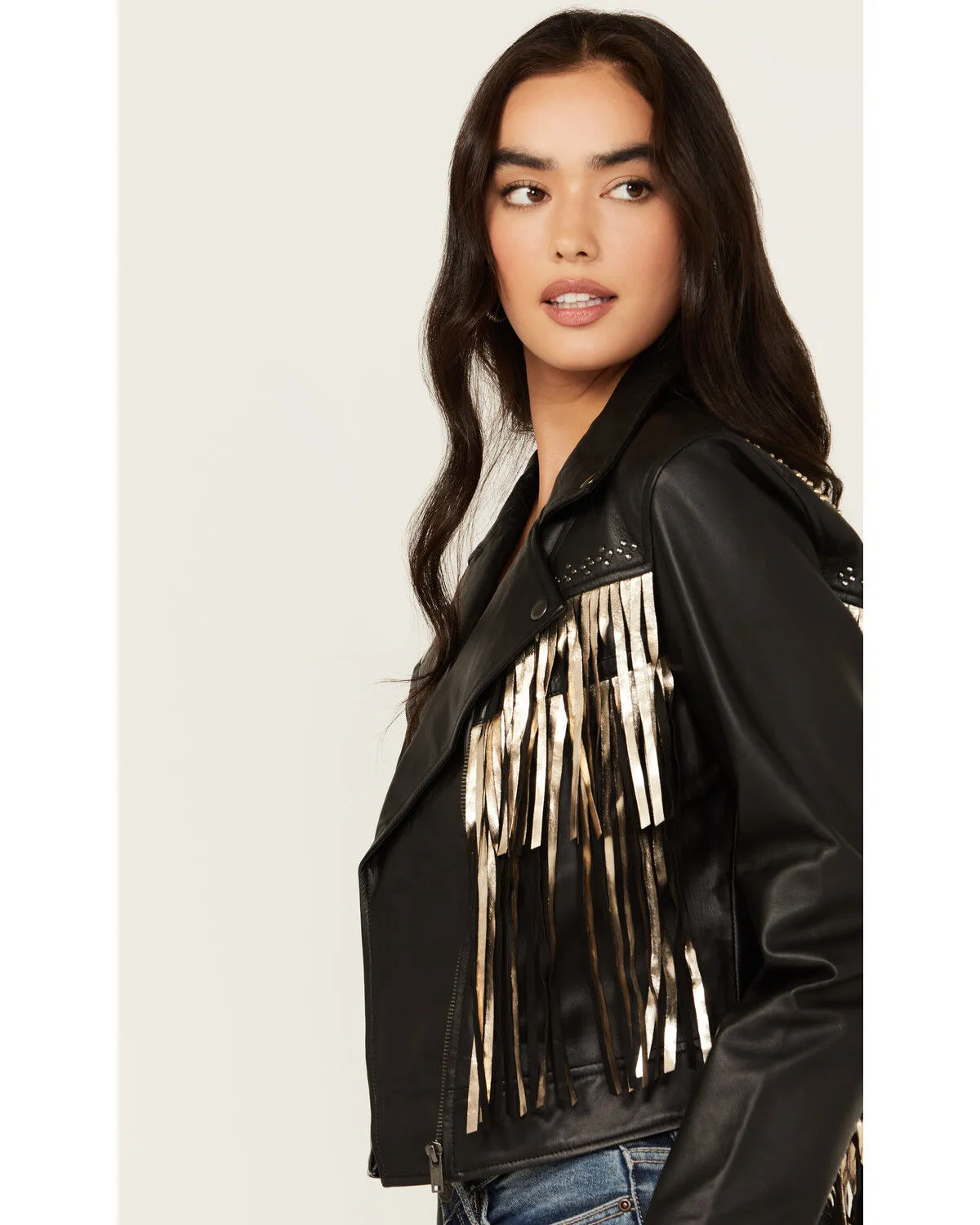 Idyllwind Women's Sparks Studded Thunderbird Fringe Leather Jacket