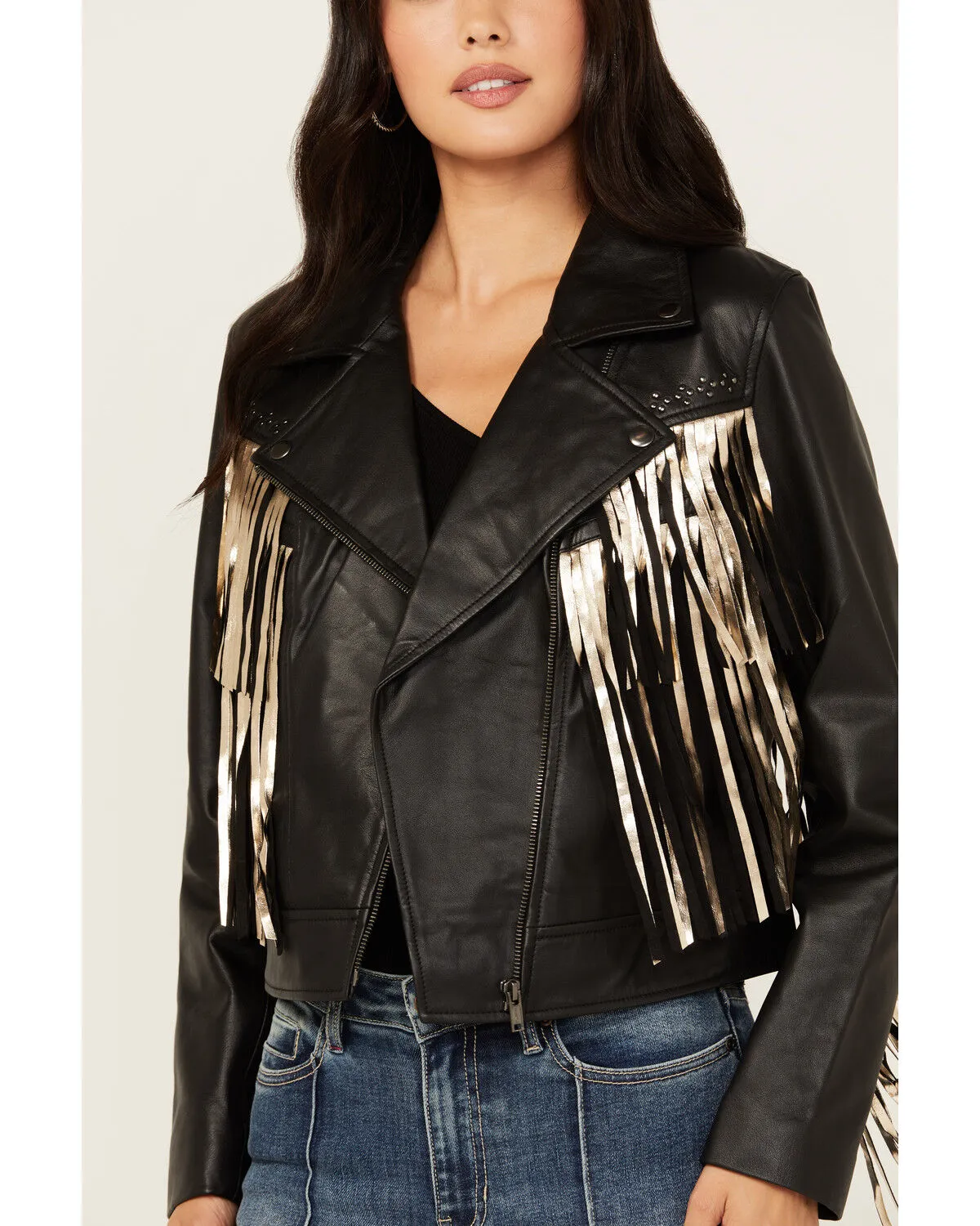 Idyllwind Women's Sparks Studded Thunderbird Fringe Leather Jacket