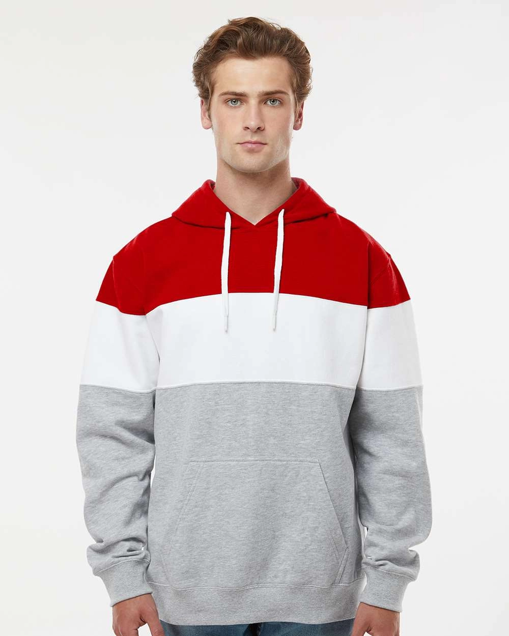 J America 8644 Varsity Fleece Colorblocked Hooded Sweatshirt SKU: 8644