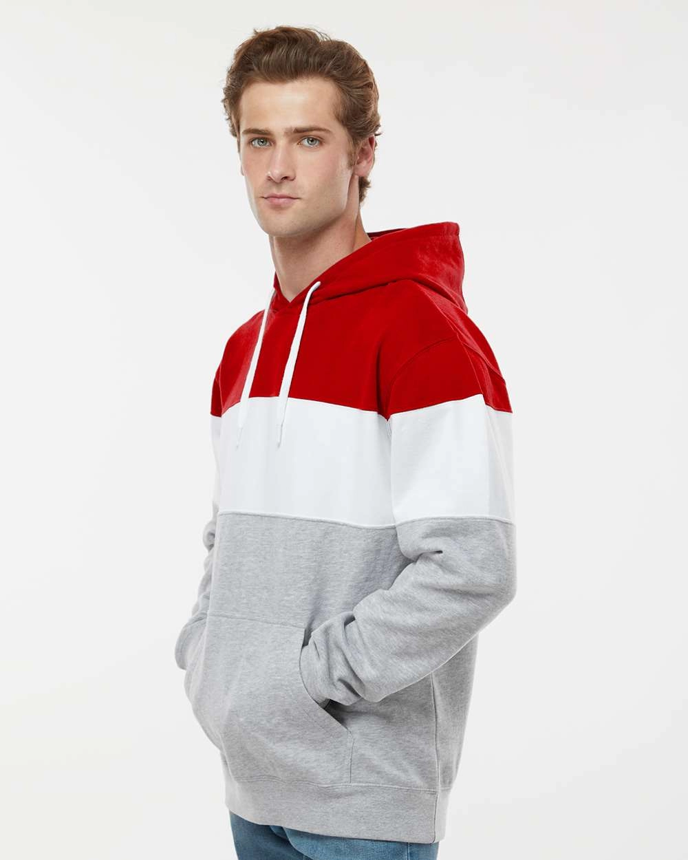 J America 8644 Varsity Fleece Colorblocked Hooded Sweatshirt SKU: 8644