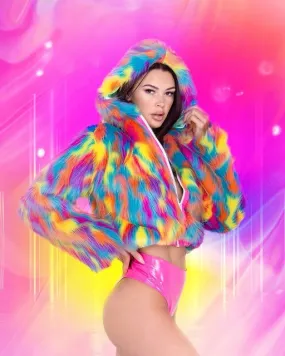 J. Valentine CROPPED HOODED FUR JACKET - MELTED CRAYON