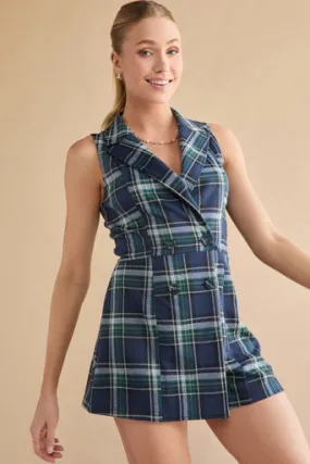 Janis Sleeveless Plaid Utility Romper