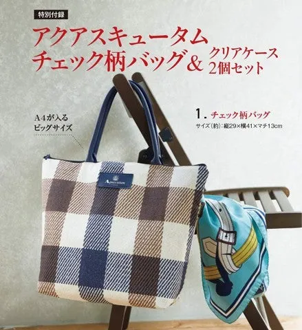 Japanese magazine gift Aquascutum check Pattern Shoulder Bag with zipper