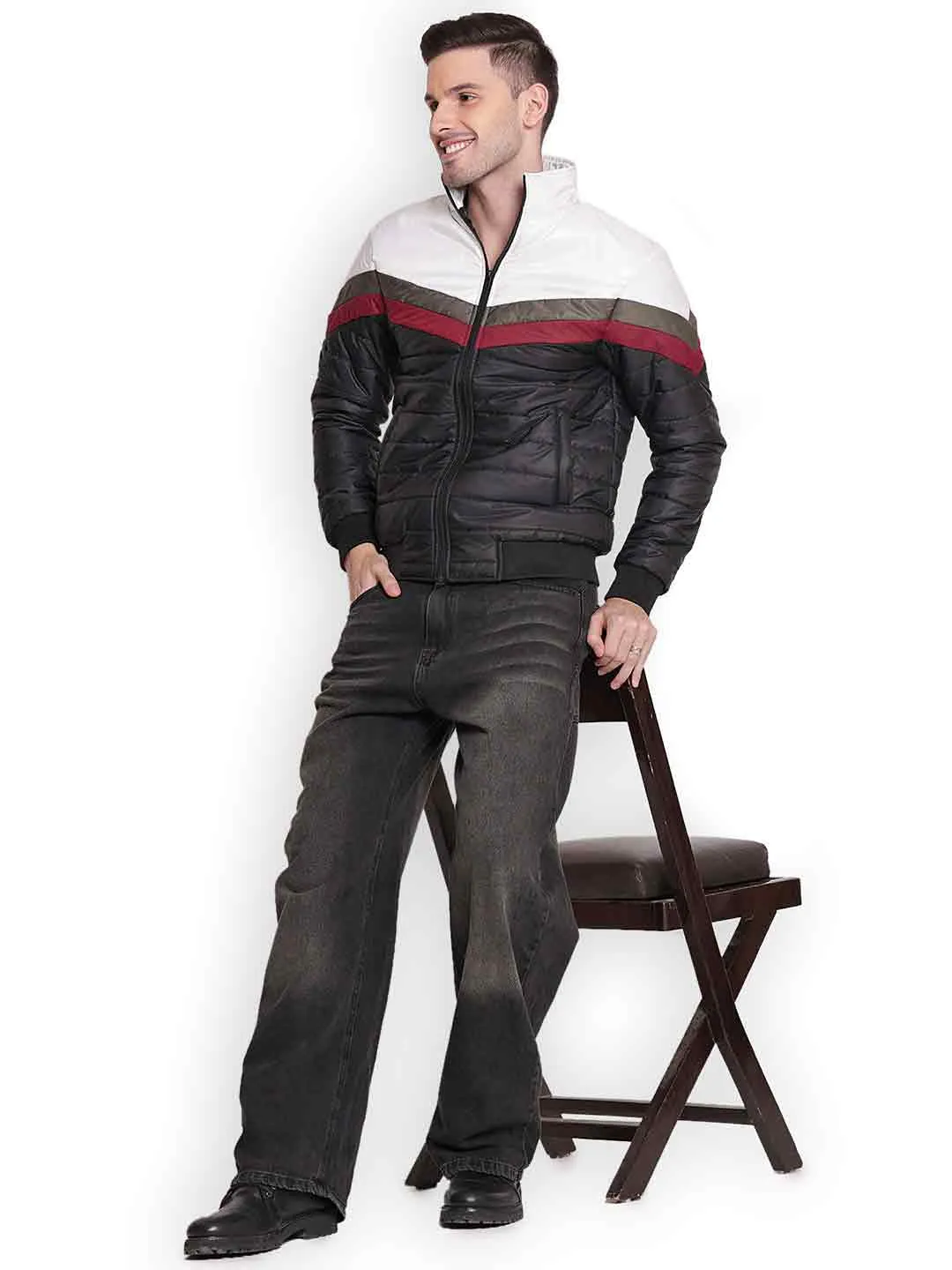 JUMP USA Men Black/White Water Resistant Bomber