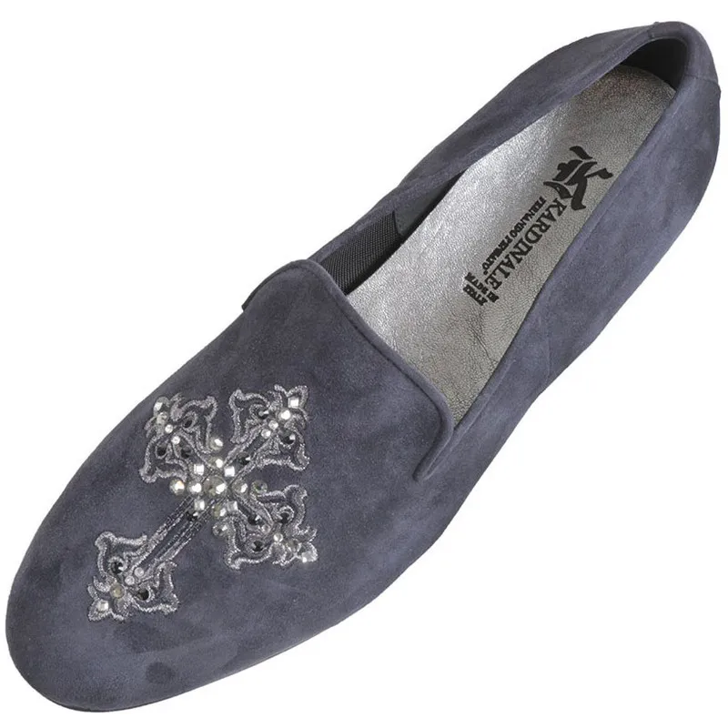 Kardinale Fernando PensatoEmbroidered Navy Suede Tux Slipper