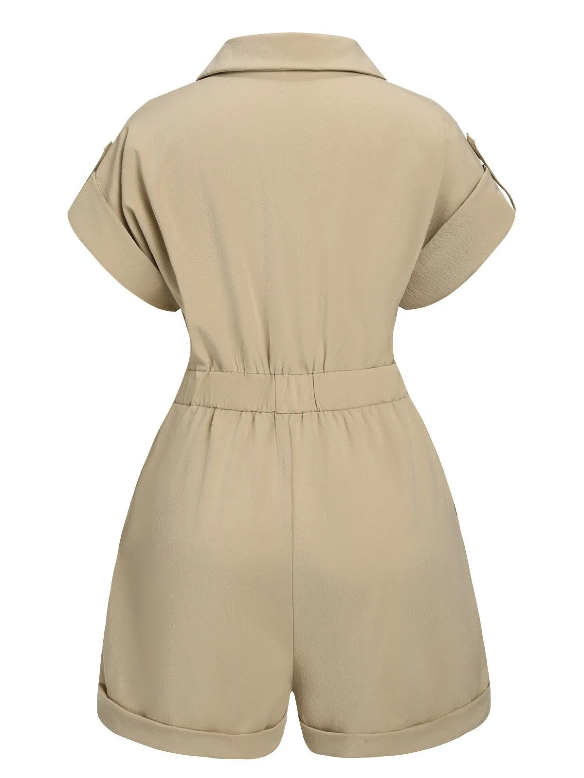 Khaki 1950s Rolled Cuff Lapel Romper