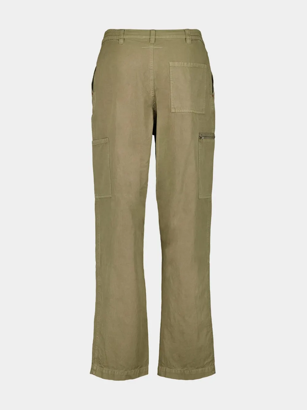 Khaki Green Loose-Fit Trousers With Numbers Motif