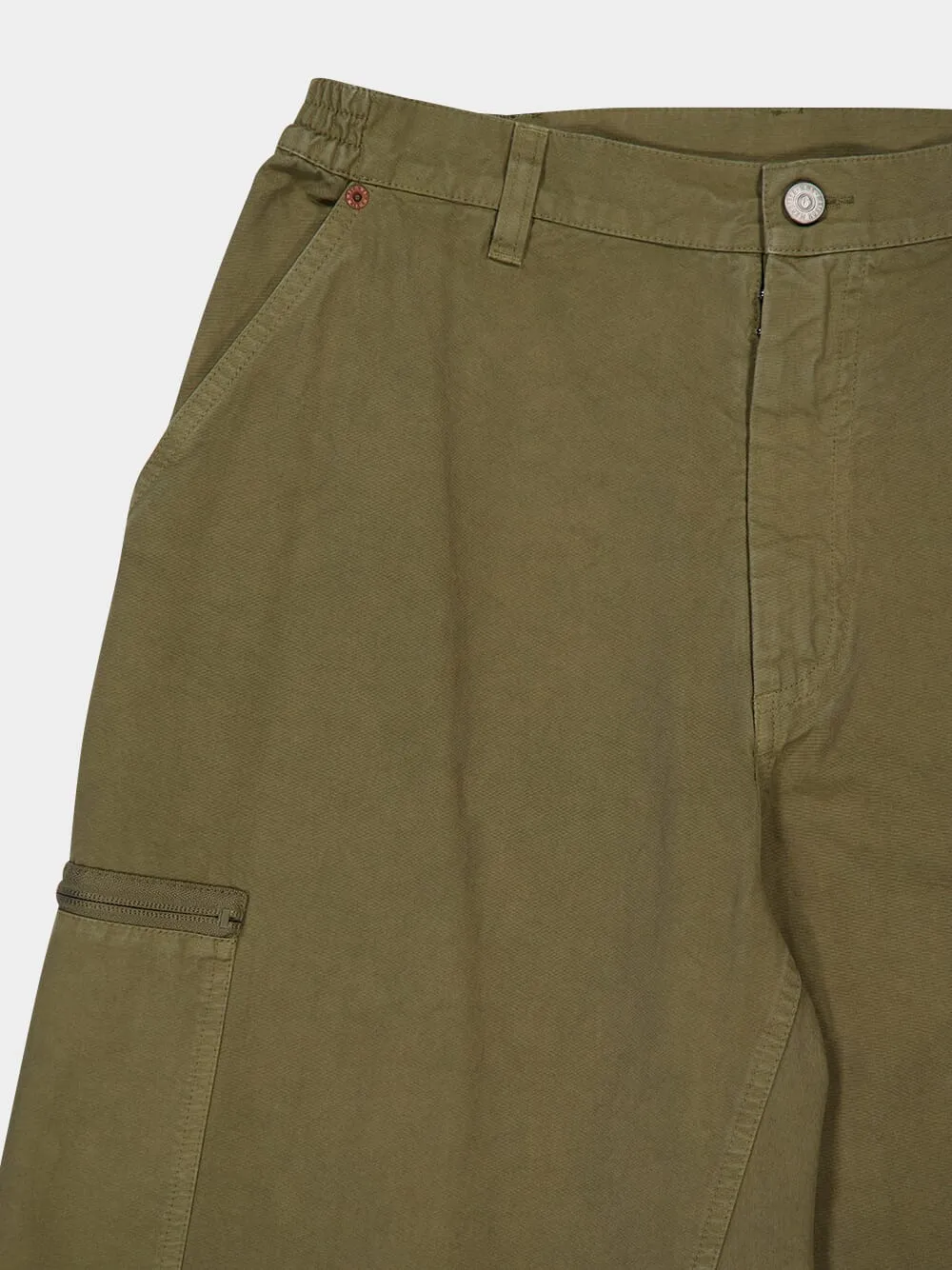 Khaki Green Loose-Fit Trousers With Numbers Motif