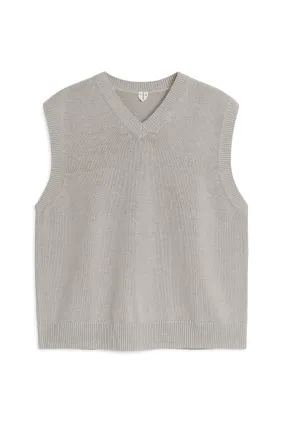 Knitted Linen Cotton Vest - V-neck - Short sleeve - Light Mole - Men | H&M GB