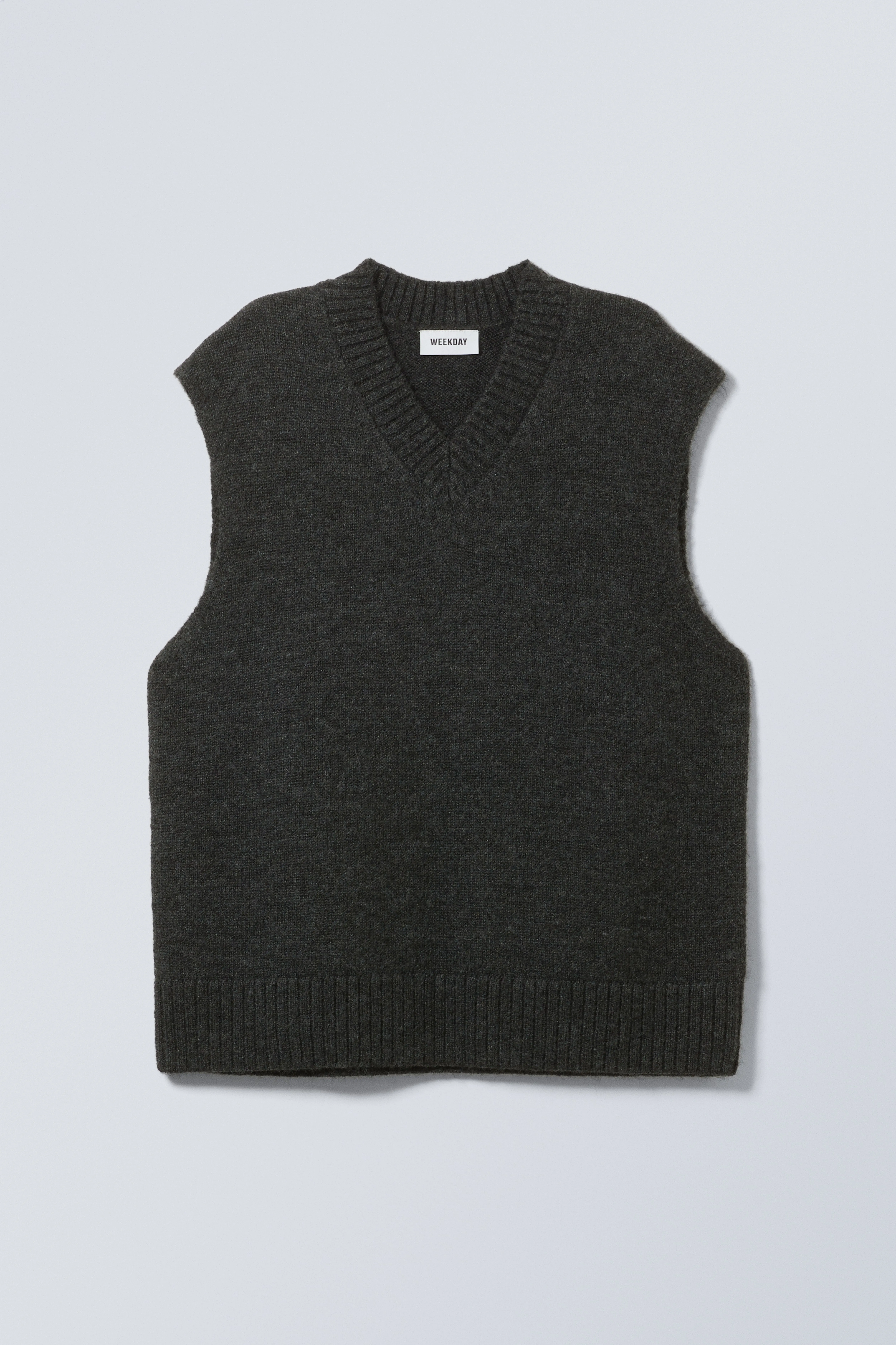 Knitted V-neck Vest - V-neck - Sleeveless - Dark Grey Melange - Ladies | H&M GB