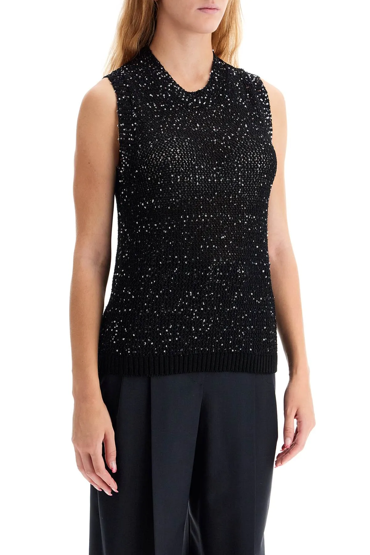 knitted vest with sequins embell GWP01922 P001691 BLACK