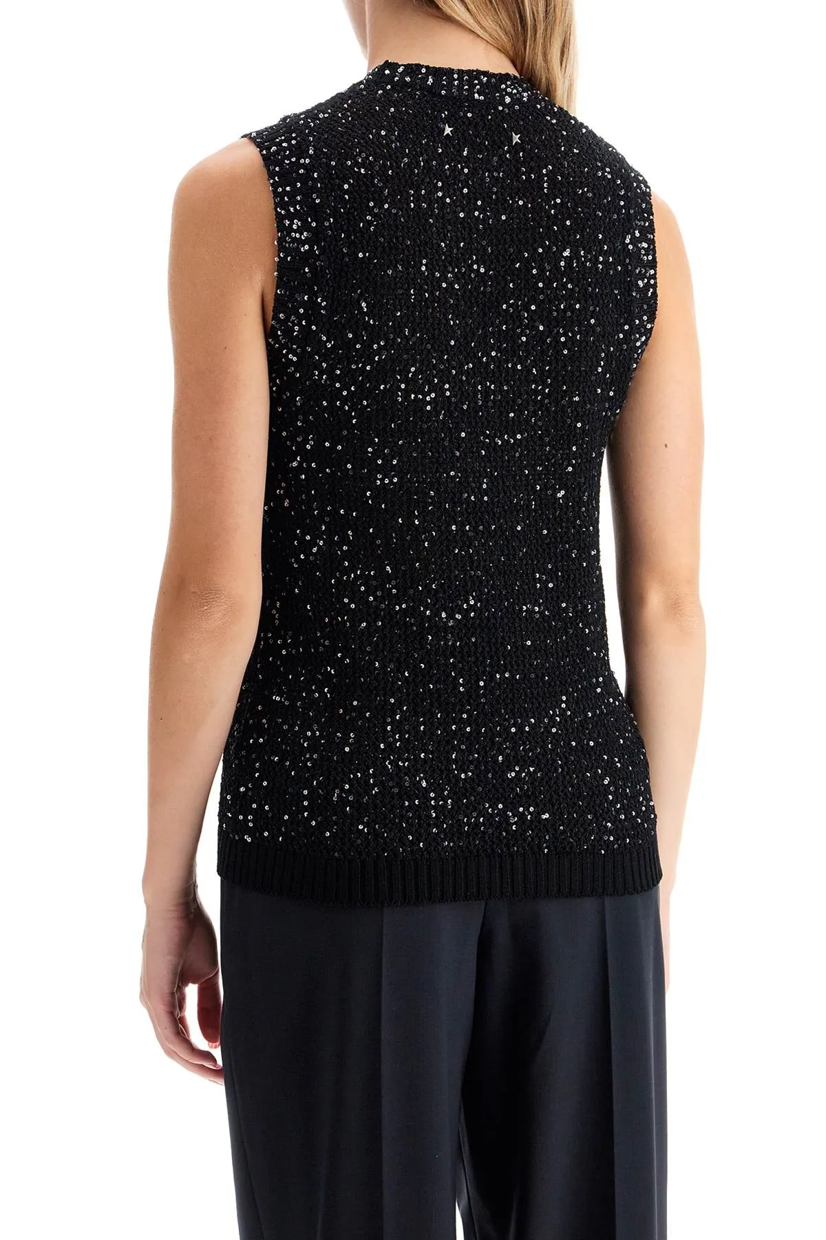 knitted vest with sequins embell GWP01922 P001691 BLACK