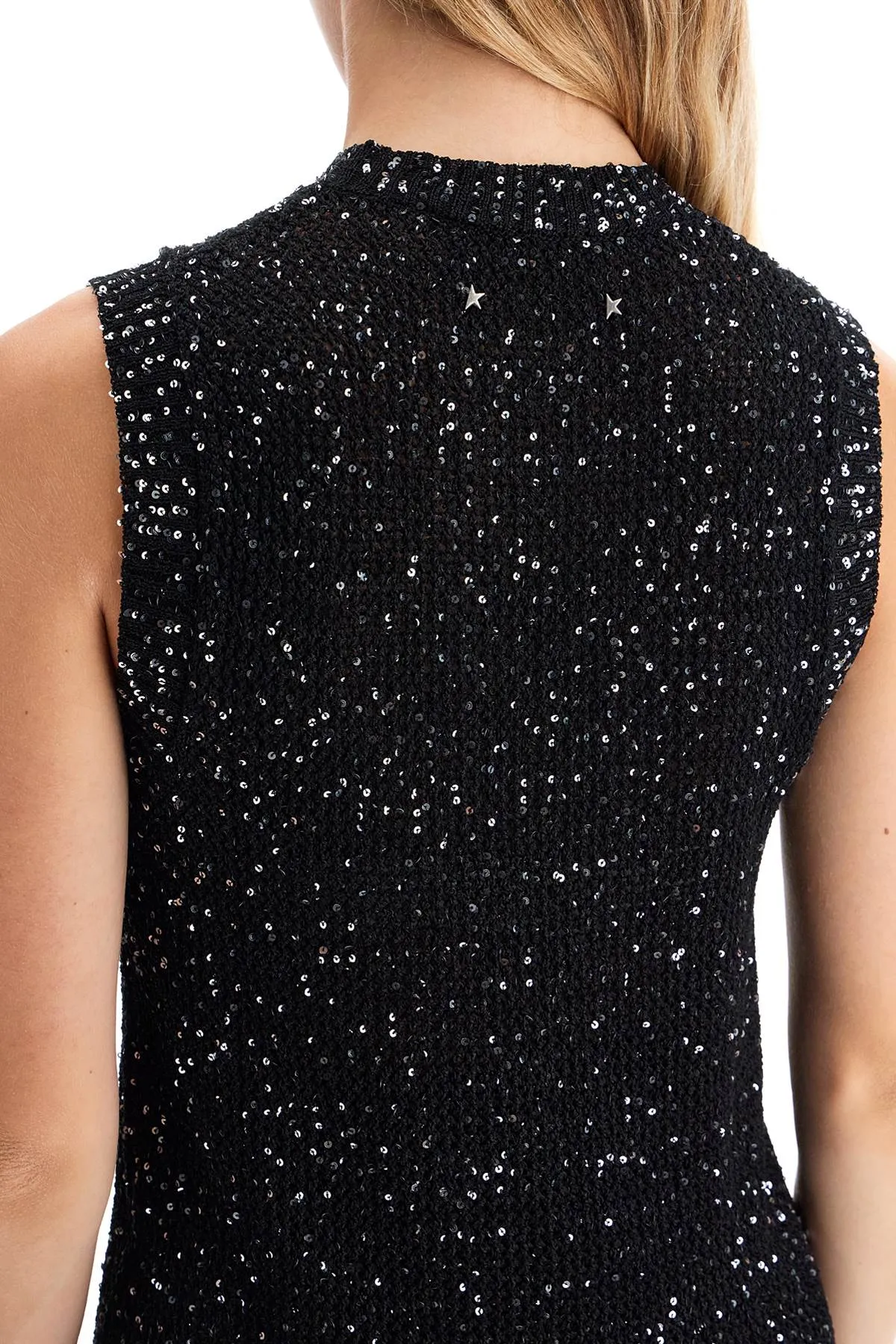 knitted vest with sequins embell GWP01922 P001691 BLACK