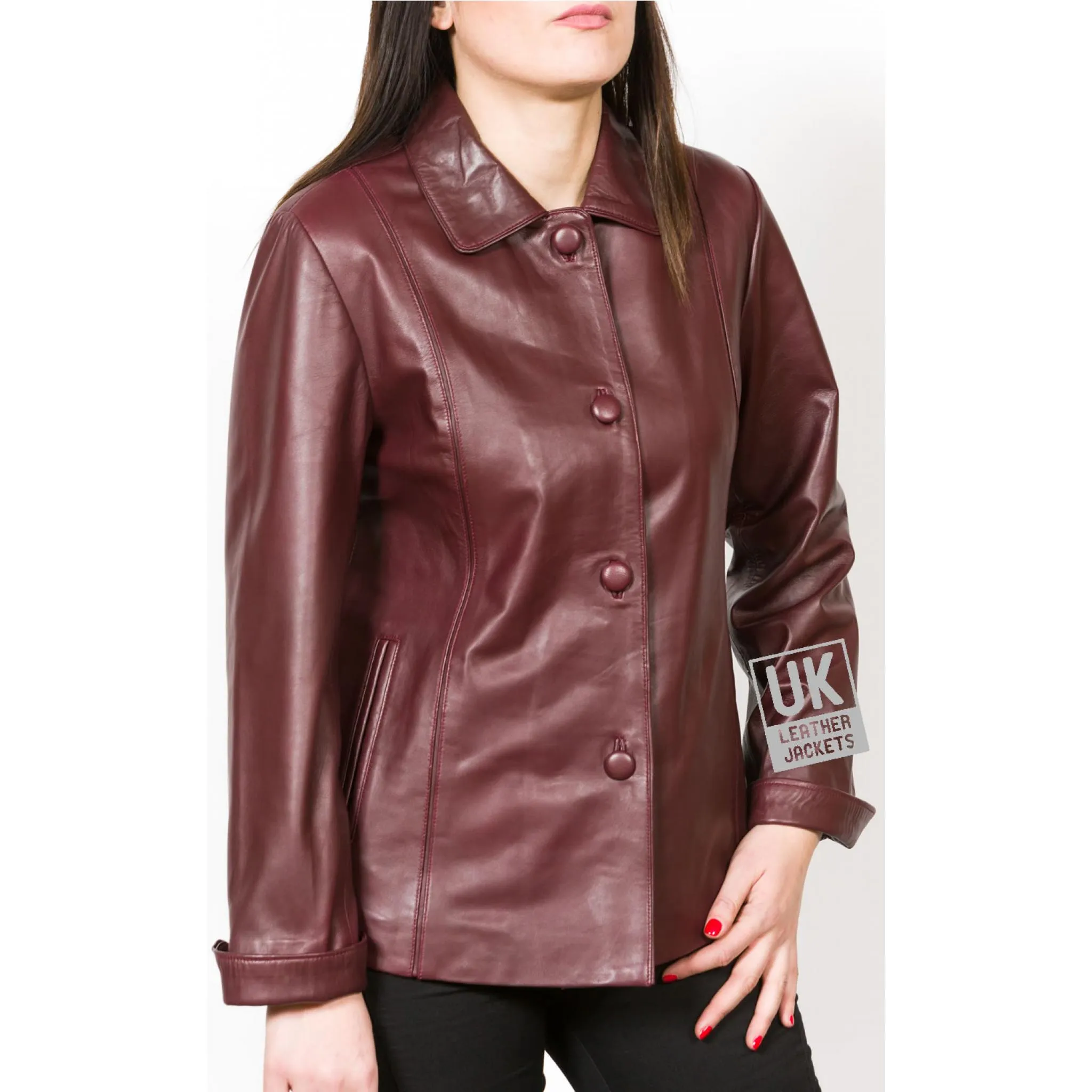 Ladies Burgundy Leather Jacket -Ariel | Free UK Delivery