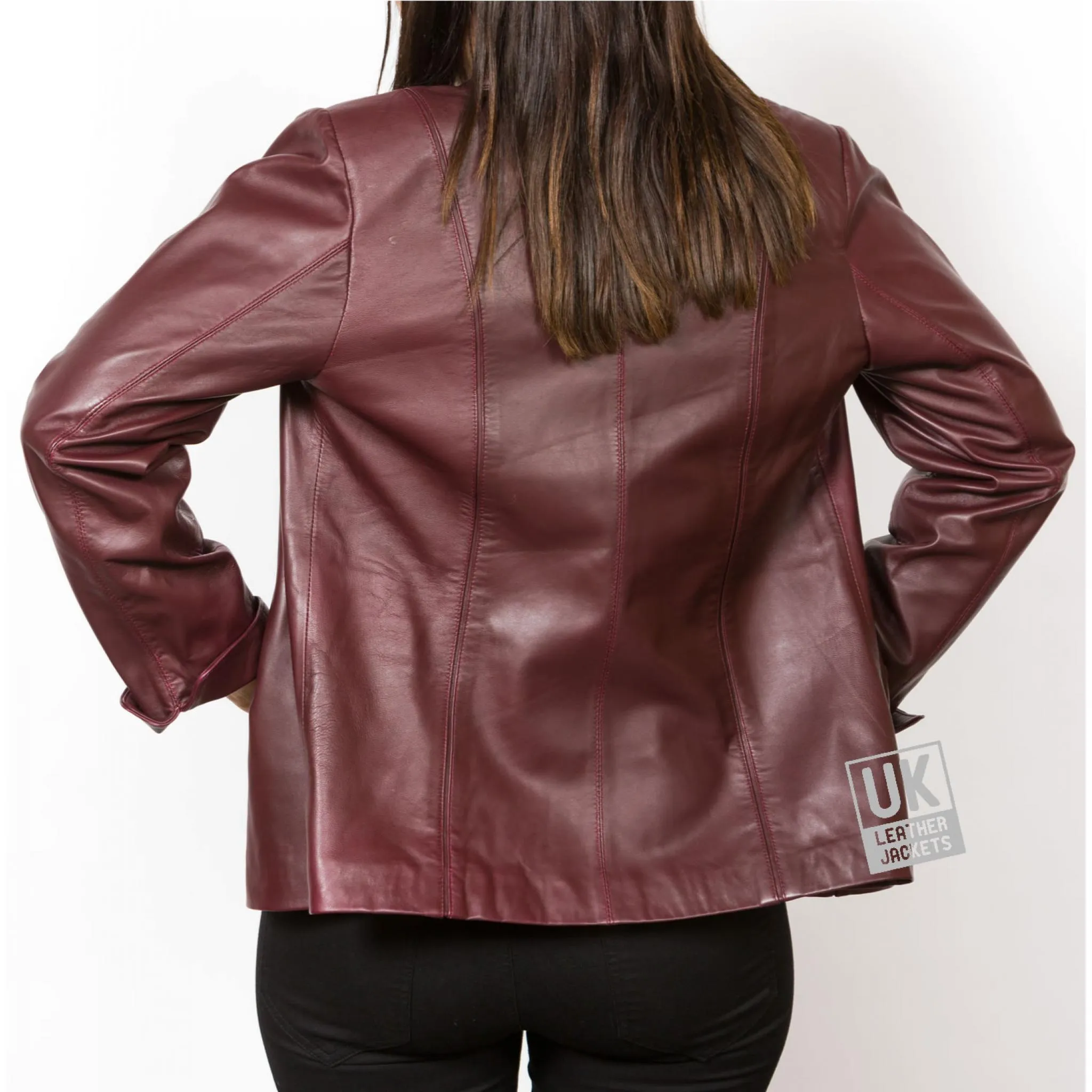 Ladies Burgundy Leather Jacket -Ariel | Free UK Delivery