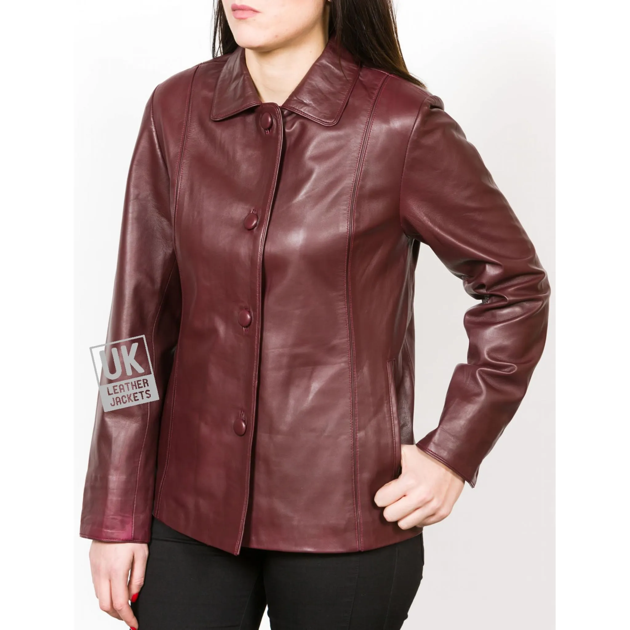 Ladies Burgundy Leather Jacket -Ariel | Free UK Delivery