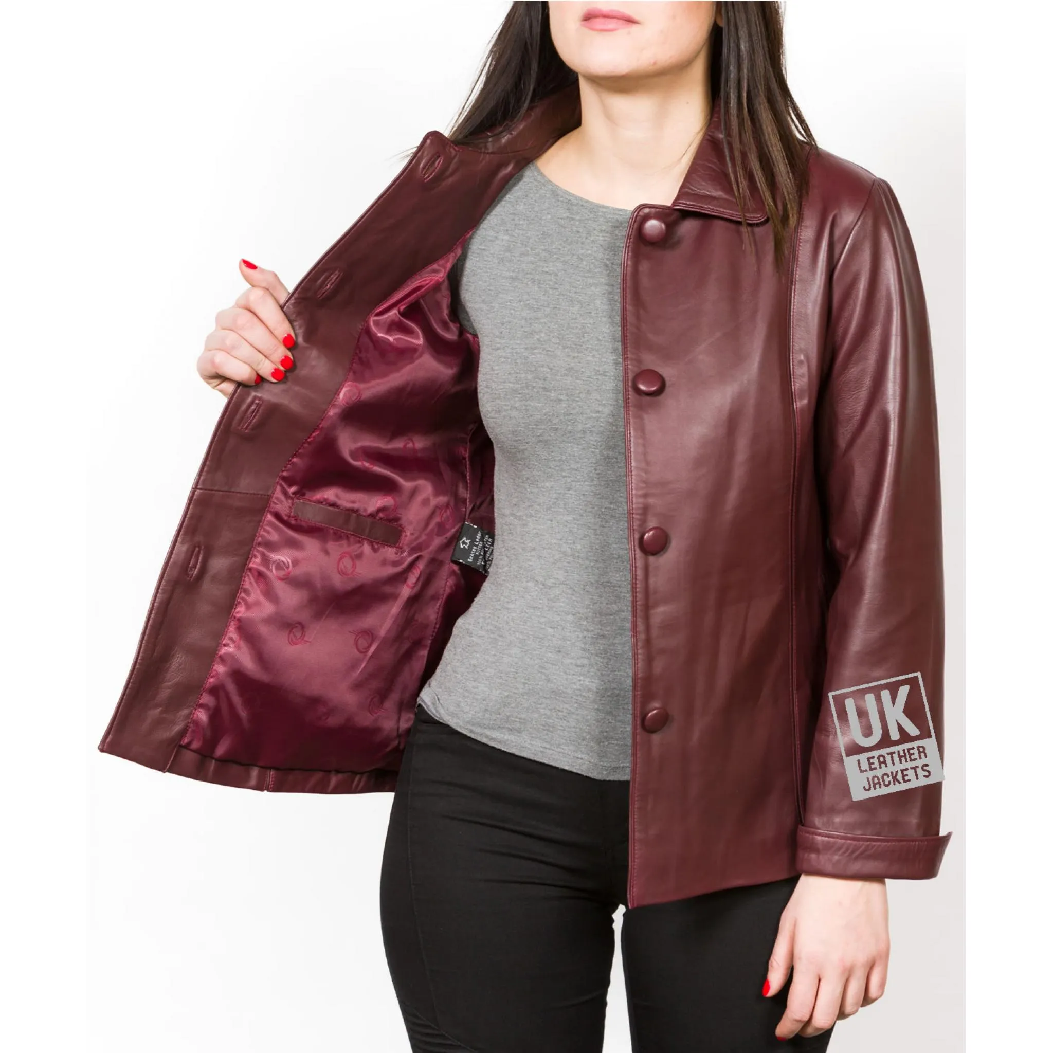 Ladies Burgundy Leather Jacket -Ariel | Free UK Delivery