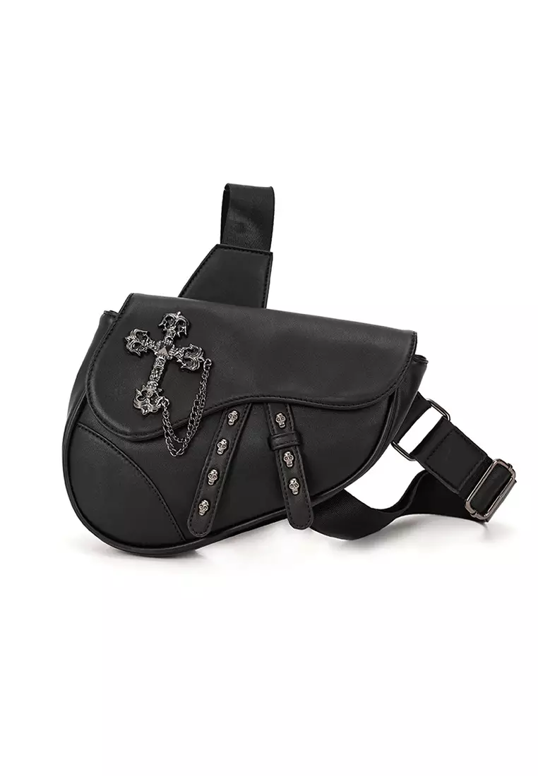 Lara Men's Fasionable Shoulder Saddle Bag - Black