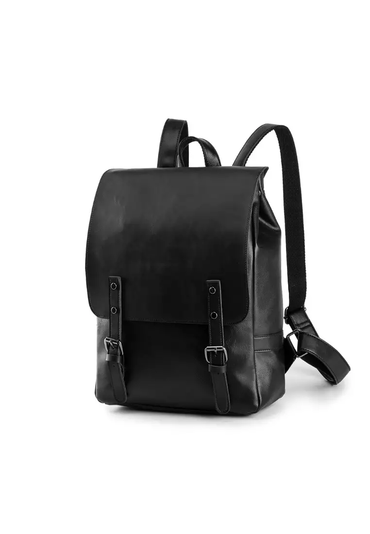 Lara Men's Leather Student Backpack Computer Bag - Black