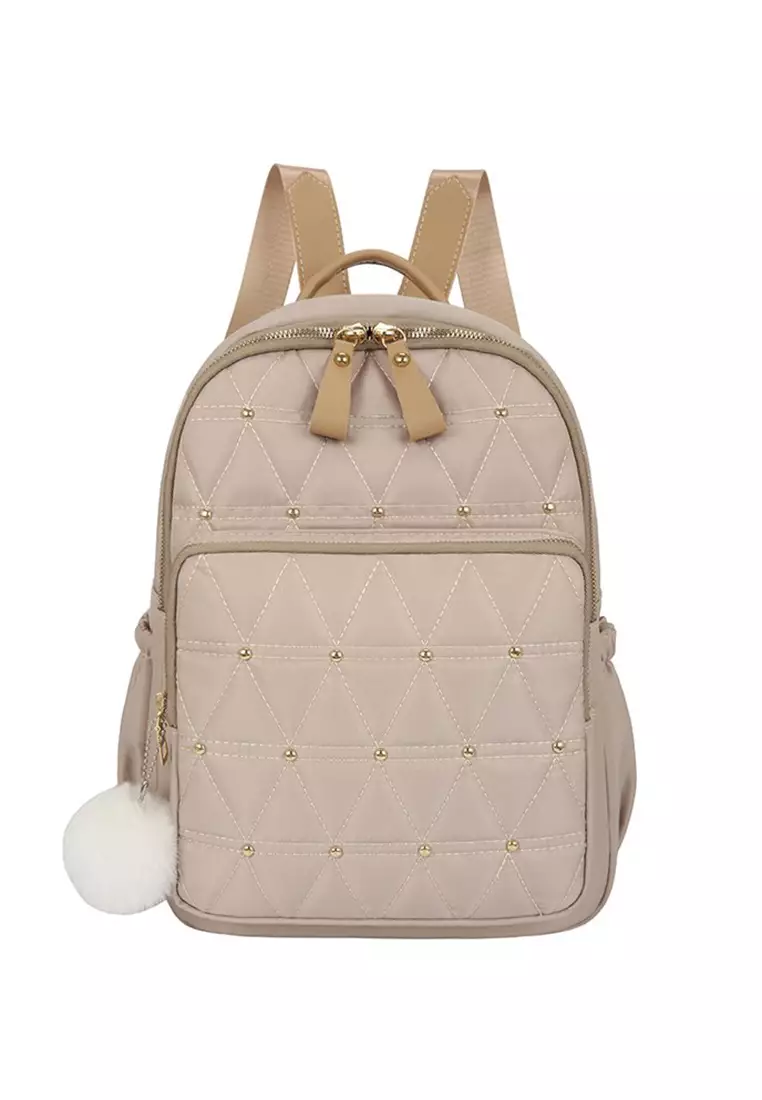 Lara Women's Triangles Embossed Oxford Cloth Zipper Backpack - Champaign