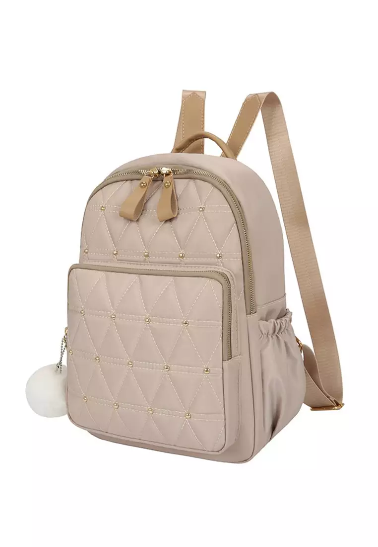 Lara Women's Triangles Embossed Oxford Cloth Zipper Backpack - Champaign