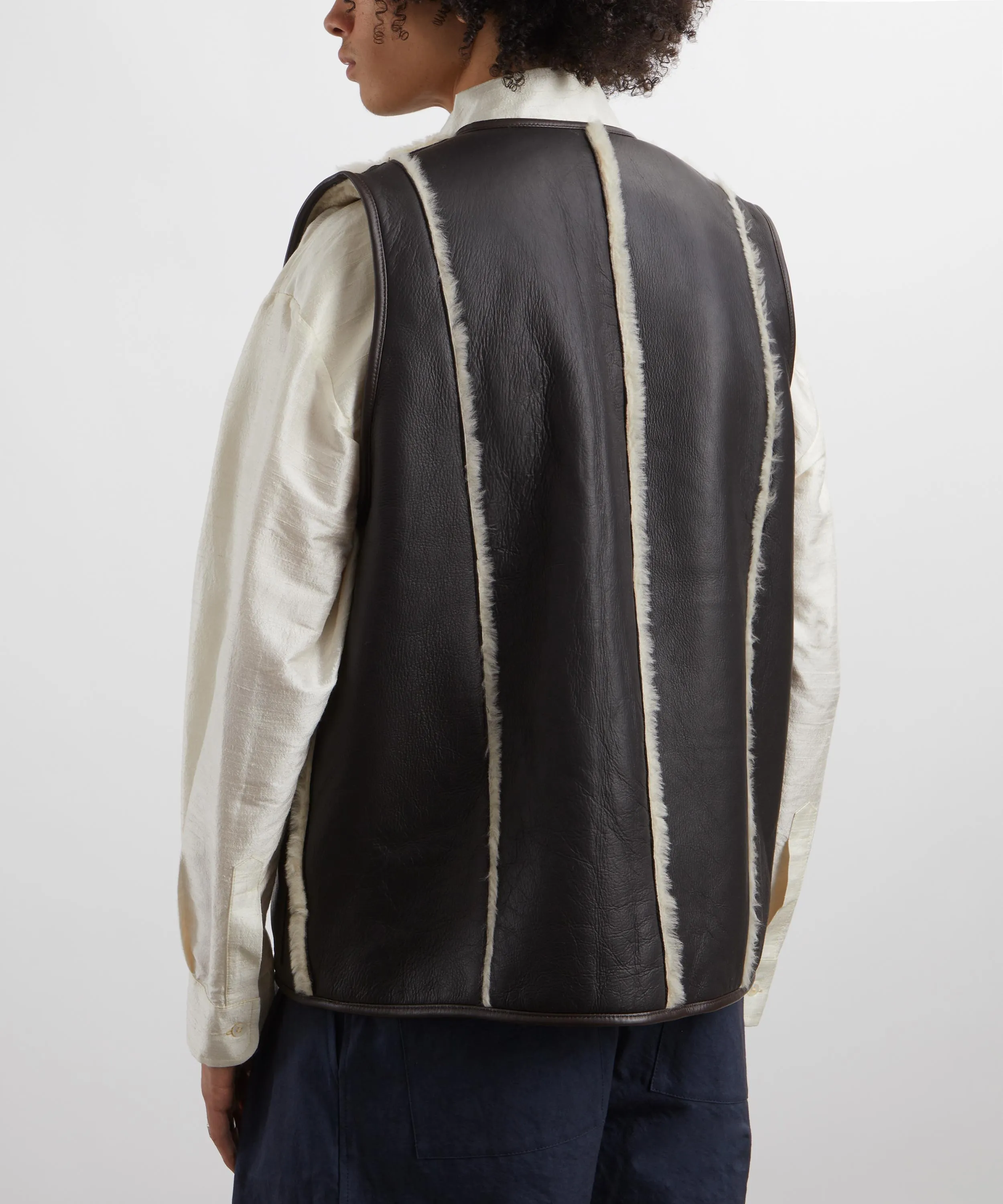 Leather Back Straight Hair Stripe River Vest