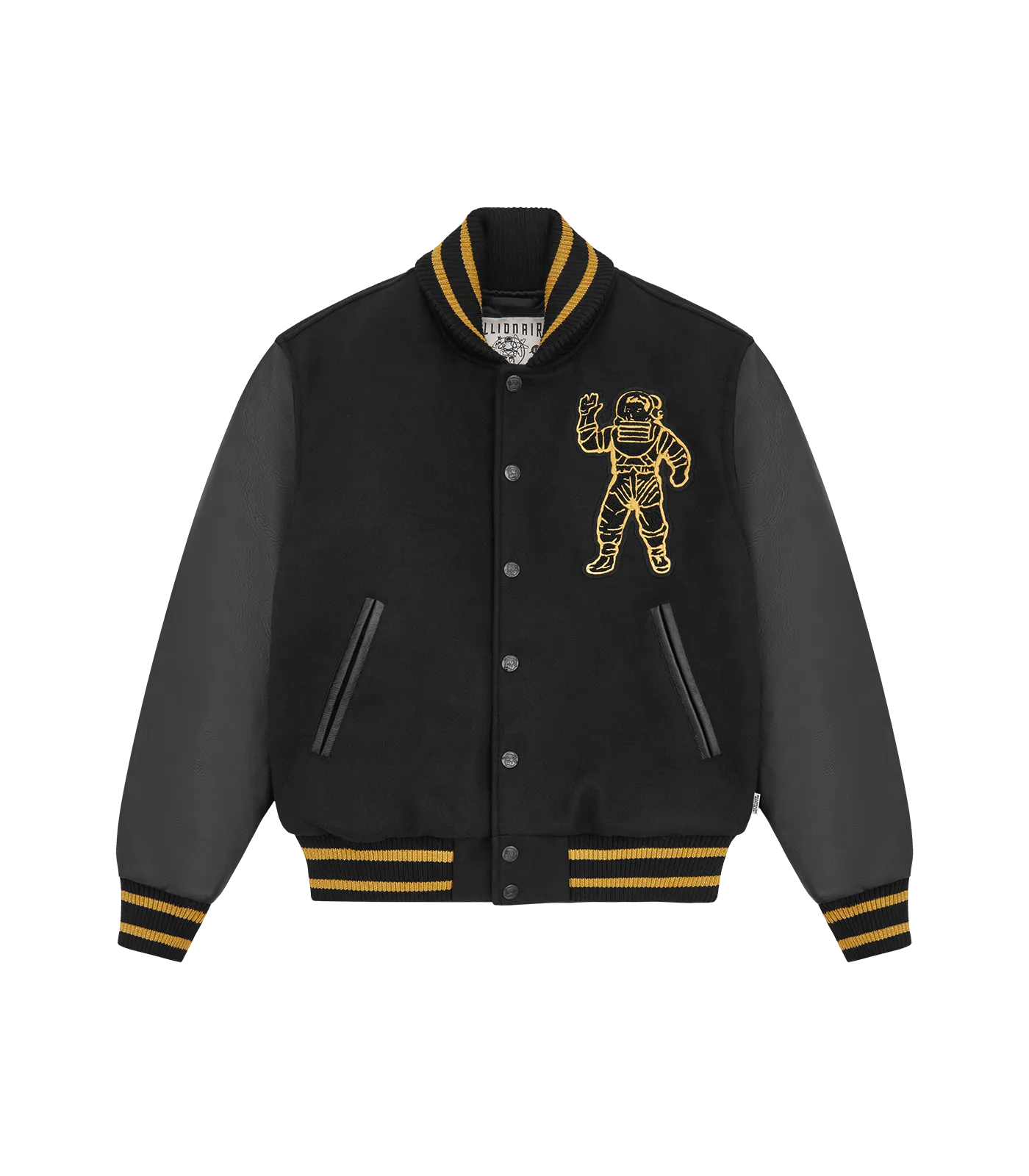 LEATHER SLEEVE VARSITY JACKET - BLACK/GOLD