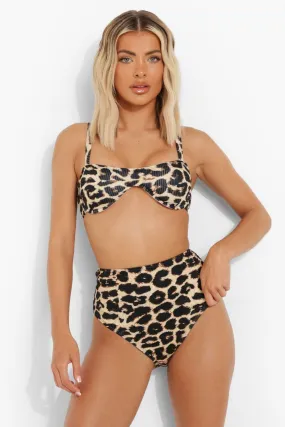 Leopard Ribbed High Waist Bikini Brief