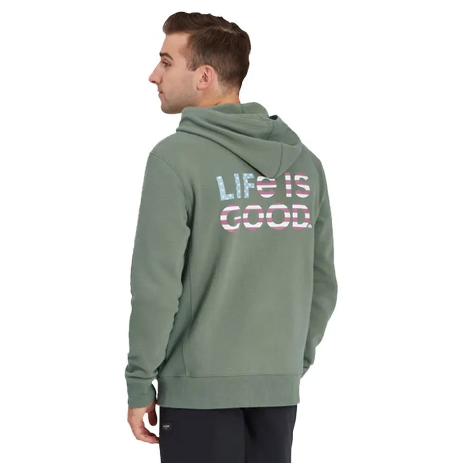 Life is Good Men's Patriotic Life Is Good Simply True Full Zip Fleece Graphic Hoodie - Moss Green