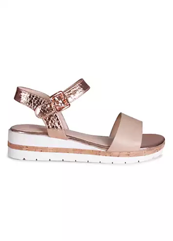 Linzi Camilla Nude & Rose Gold Wedged Sandals | Grattan