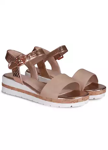 Linzi Camilla Nude & Rose Gold Wedged Sandals | Grattan