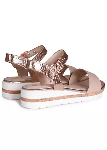 Linzi Camilla Nude & Rose Gold Wedged Sandals | Grattan