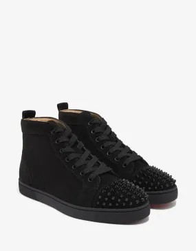 Lou Spikes Flat Black Suede High Top Trainers -