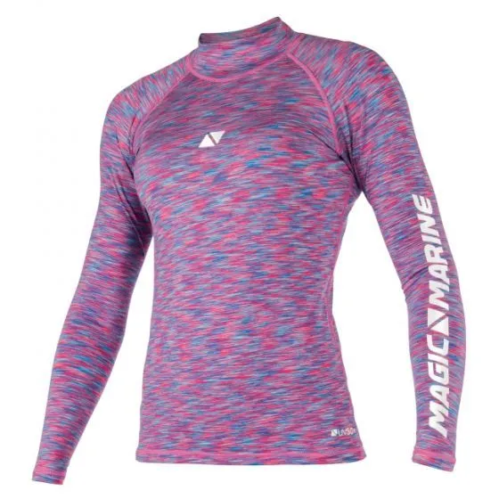 Magic Marine Cube Long Sleeve Womens Rash Vest 2021 - Blue/Pink Melee