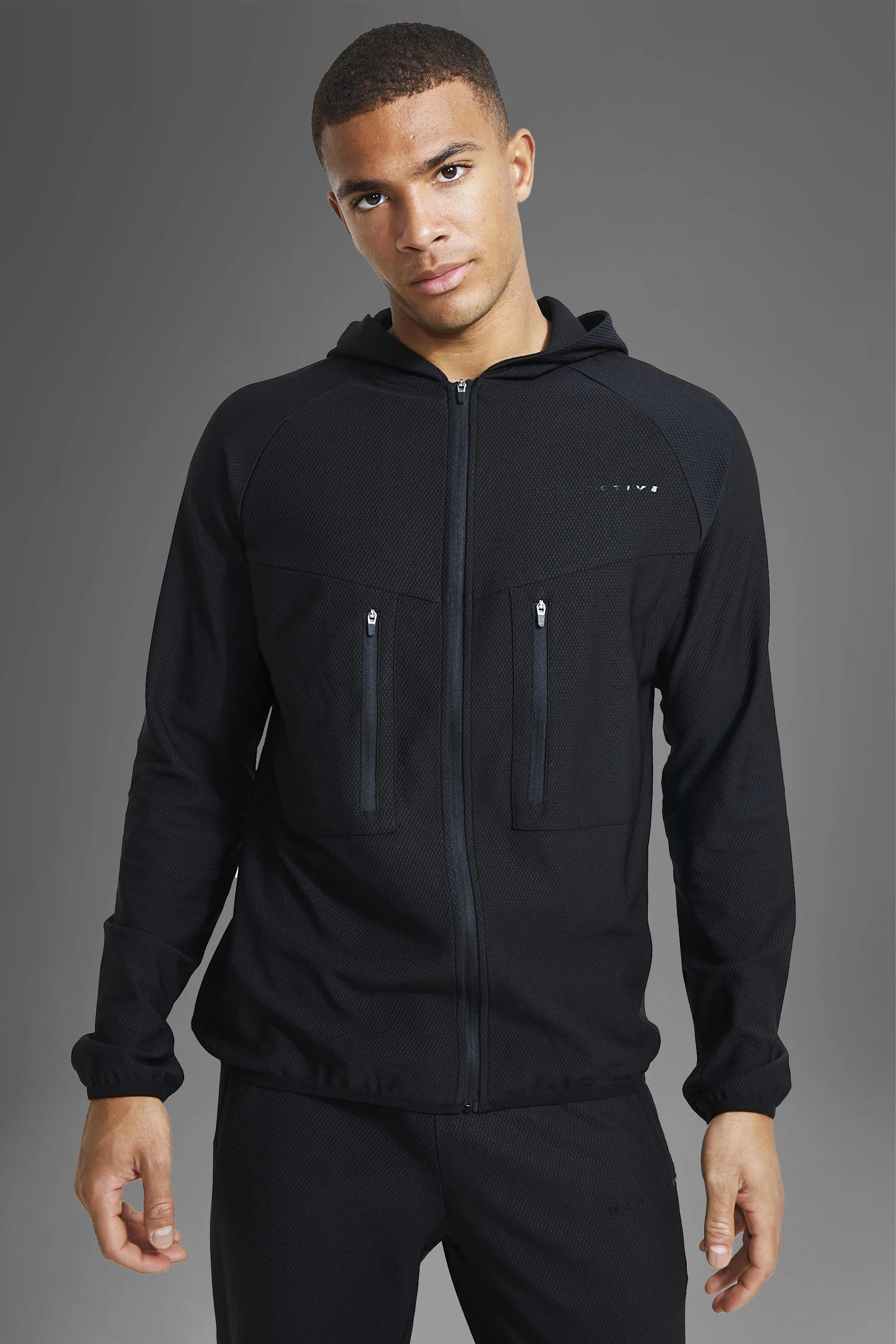 Man Active Gym Tech Patterned Zip Thru Hoodie | boohooMAN UK