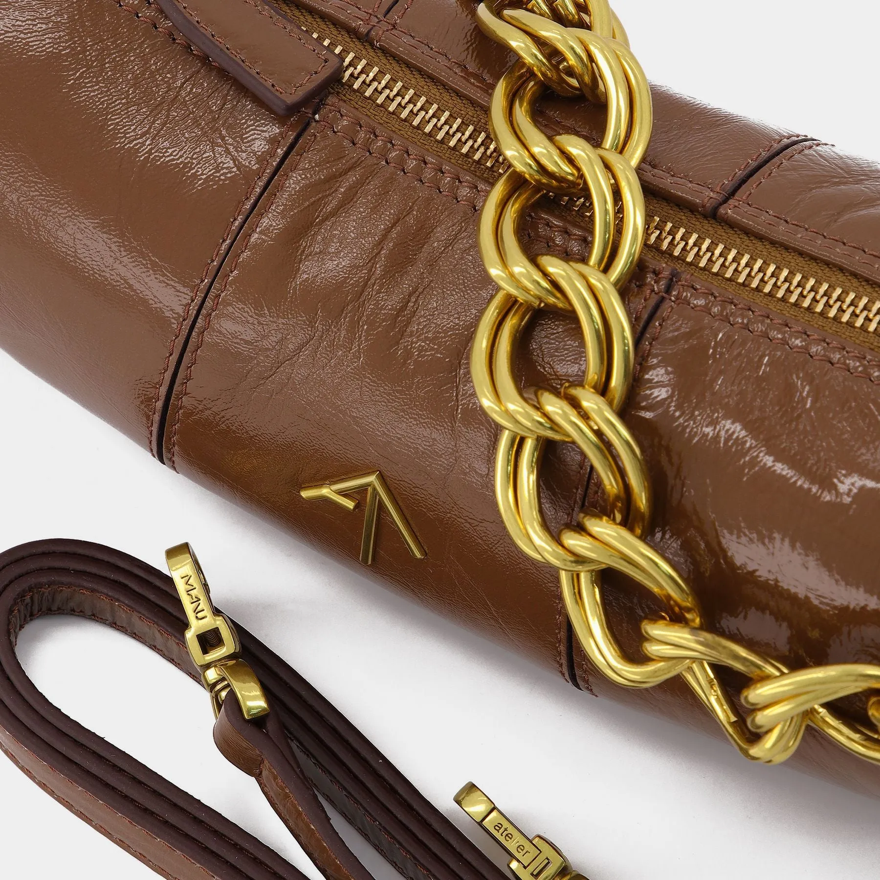 Manu Atelier  Mini Cylinder Bag in Brown Leather