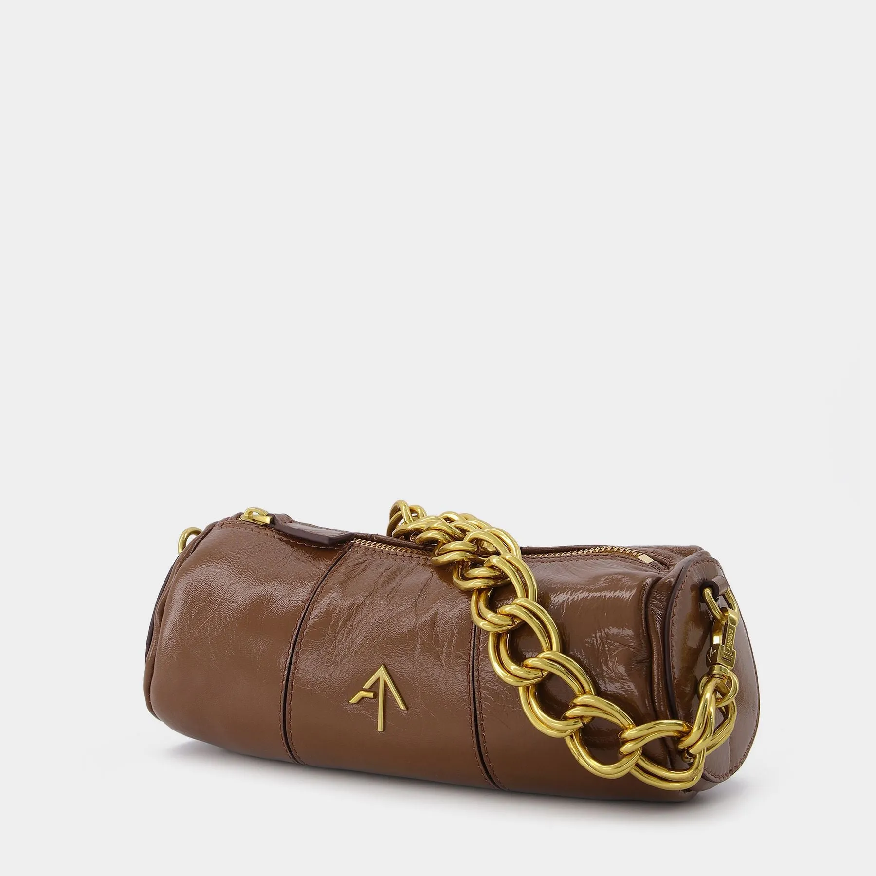 Manu Atelier  Mini Cylinder Bag in Brown Leather